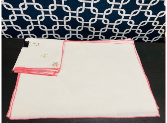 Set Of Pink Floral Embroidered Placemats And Napkins (8ct)