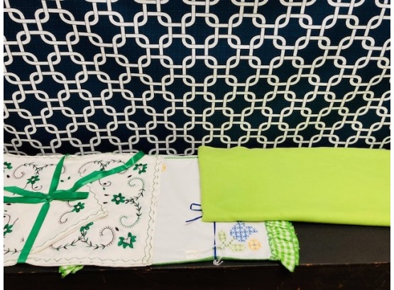 Grouping Of Vintage Green Linens