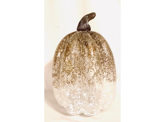 Figural Glass Pumpkin With Gold To White Ombre Glaze
