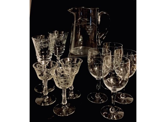 Grouping Of Etched Stemware Including Princess House