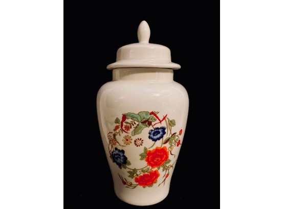 Beautiful White Asian Ginger Jar With Floral Design