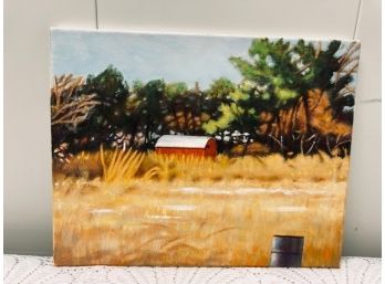 Original Oil On Canvas - Barn In Wheat Field
