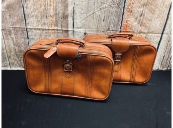 Pair Of Vintage Sears Featherlite Soft Sided Faux Leather Suitcases