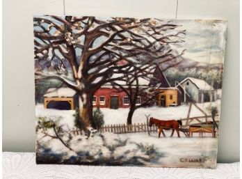 Oil On Canvas - 'winter Scene' Artist Signed