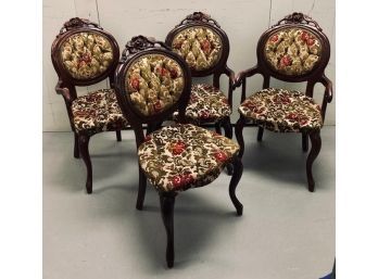 4 Vintage Carved Kimball Upholstered Chairs