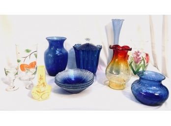 Decorative Glassware Grouping (13 Pcs)