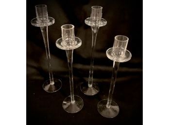 Set Of Slender Glass Candle Stick Holders (4ct)