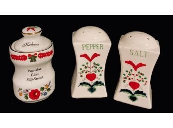 Vintage Salt & Pepper Shaker Set With Handpainted Kalocsai Paprika Jar