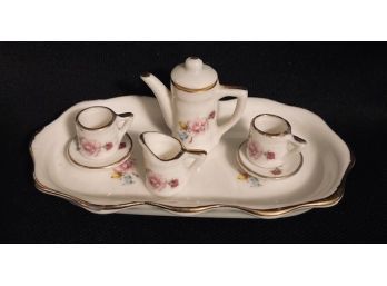 Incredible Diminutive Hand Painted Tea Set For 2 With Underplate