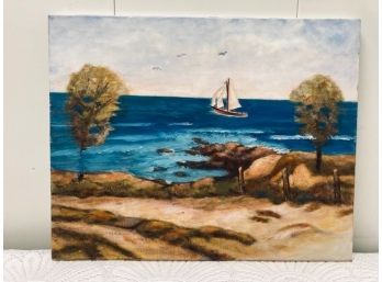 Oil On Canvas - 'Seascape Sail Boat'