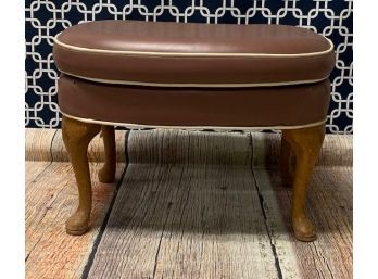 Vintage Medium Brown Oval Ottoman With White Piping
