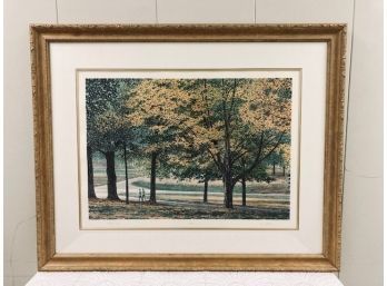 Natural Blonde Wood Framed 'Valley Forge' #76/150 By Carol Hoffman