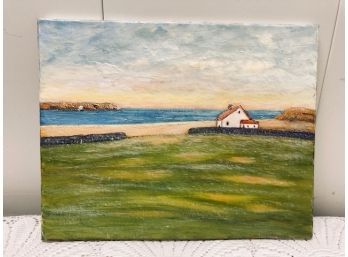 Original Oil On Canvas - Lone House On Shore