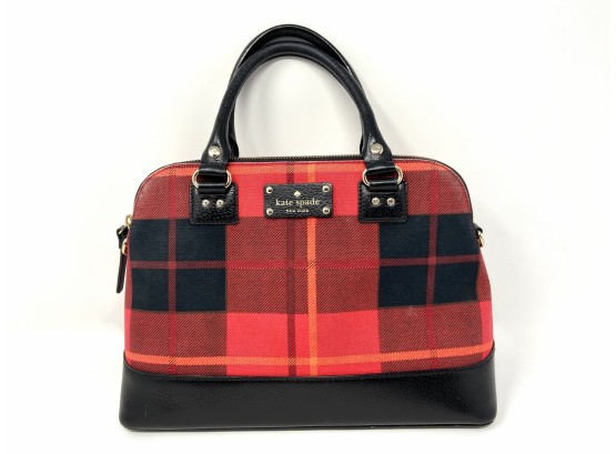 Kate Spade Cotton Plaid With Leather Trim Handbag