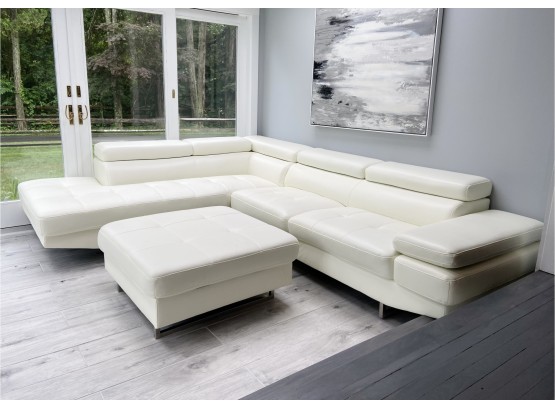 Modern Leather Sectional And Ottoman