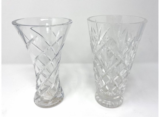 Pair Of Vintage Cut Glass Vases