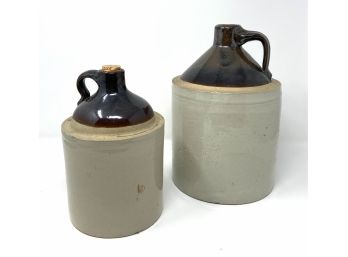 Pair Of Vintage Crock Stoneware Whiskey Jugs