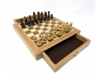 Vintage Wooden Chess Set With Storage