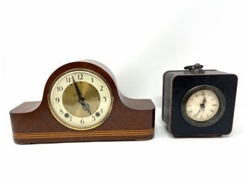 Vintage 8-Day Springwound Striking Clock By Seth Thomas Clocks And Vintage 'Suitcase' Clock