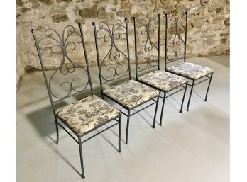 Four French Scrolled Side Chairs With Toile Seats