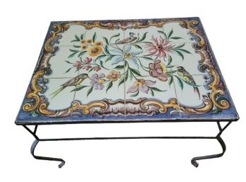 Nice Iron Table With Decorative Tile Top