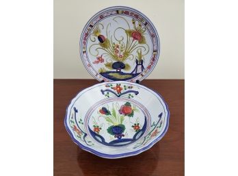 Beautiful Hand Decorated 10' Ceramic Bowl And Plate