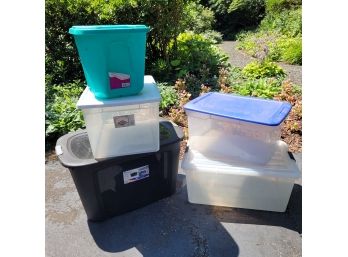 Mixed Lot Of Plastic Totes With Lids