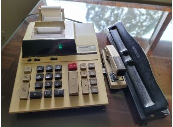 Sharp Electric Printing Calculator Model EL 1197s With Stapler And Hole Punch