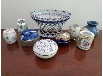 Hand Painted Porcelain Basket And Other Porcelain Lot