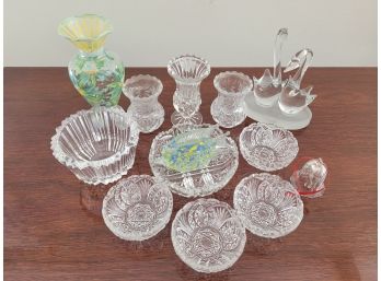 Nice Crystal And Clear Glass Decor Lot Includeds Kosta Bowl And Handpainted Flower Vase