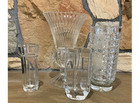 Four Crystal Vases, One By Kosta Boda