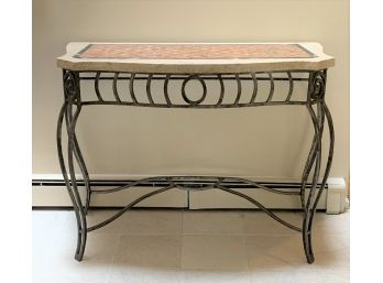 Inlaid Stone & Iron Entryway Console Table