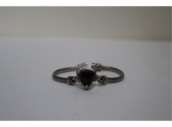 925 Sterling And 18K Gold With Black Stone Bracelet 7'
