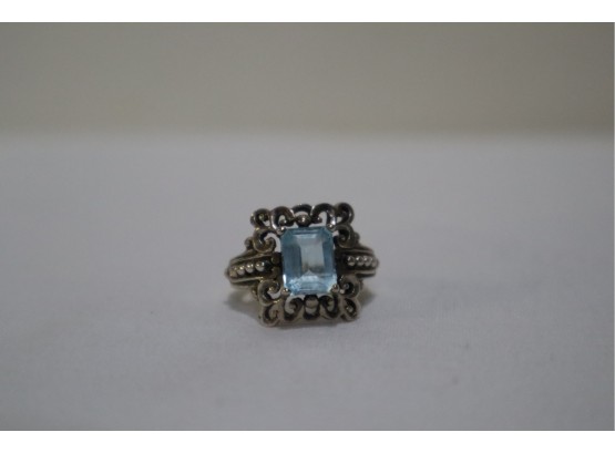 925 Sterling And Light Blue Stone Ring Signed 'A' Size 7