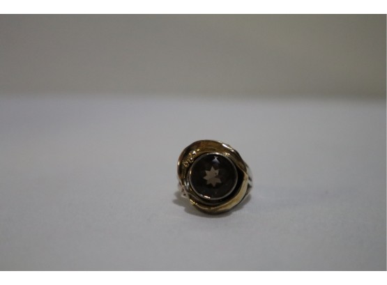 925 Sterling And 14K Gold Hagit Gorali Israel Smokey Stone Ring Size 6