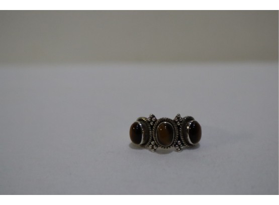925 Sterling And Tiger Eye Ring Signed 'DP' India