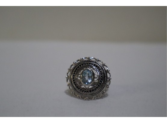 925 Sterling And Light Blue Stone Ring Signed 'FH'size 7