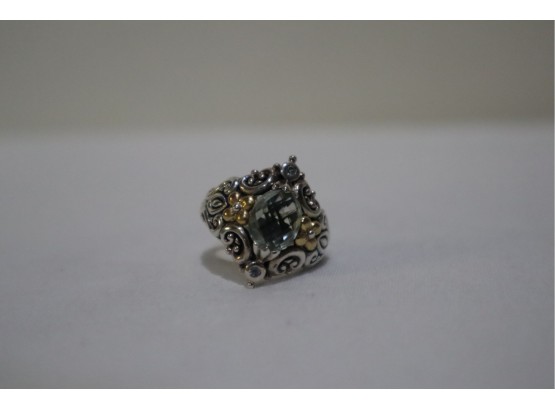 925 Sterling, 18K And Light Blue Stone Ring Thailand Size 8