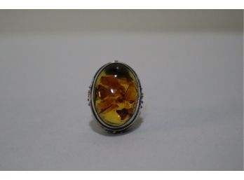 925 Sterling And Amber Ring Size 8