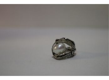925 Sterling And Pearl Ring Signed 'GG' Size 6.5