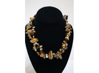 925 Sterling Tiger Eye, Pearl And Semi-precious Stone Necklace 18'