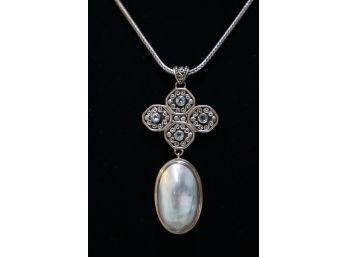 925 Sterling And Abalone With Blue Stones Pendent Signed 'JGD' And 925 Sterling Italy Chain