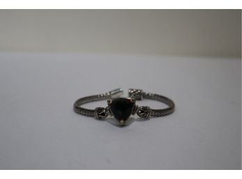 925 Sterling And 18K Gold With Black Stone Bracelet 7'