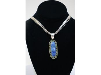 925 Sterling Carolyn Pollack Semi Precious Stone Mosaic Pendent And 925 Sterling Chain