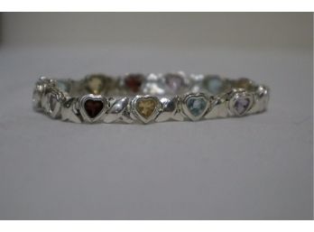 925 Sterling And Multi Colored Stone Heart Hugs And Kisses Bracelet 7.5'