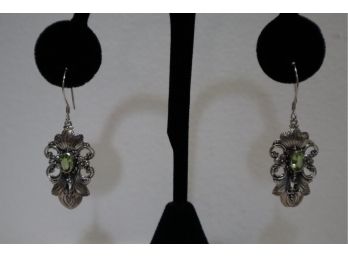 925 Sterling With Green Stone Earrings Signed 'NF'