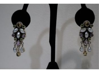 925 Sterling With Pearls And Multi Colored Stone Earrings India