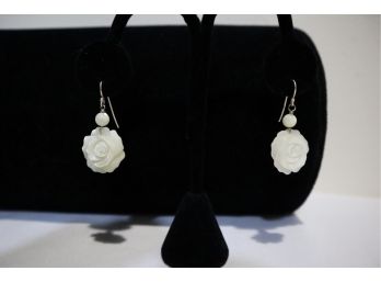 Carved Mother Of Pearl Rose Earrings