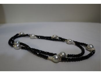 Baroque Pearls And Black Crystal Necklace
