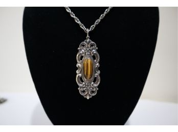 Towle Sterling Tiger Eye Pendent And 925 Sterling Necklace